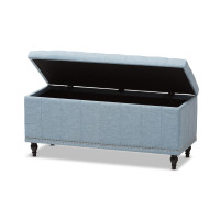 Baxton Studio BBT3137-OTTO-Light Blue-H1217-21 Kaylee Modern Classic Light Blue Fabric Upholstered Button-Tufting Storage Ottoman Bench